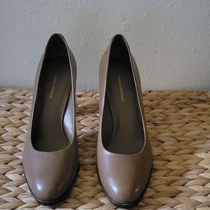 Taupe Chunky Heel Pumps